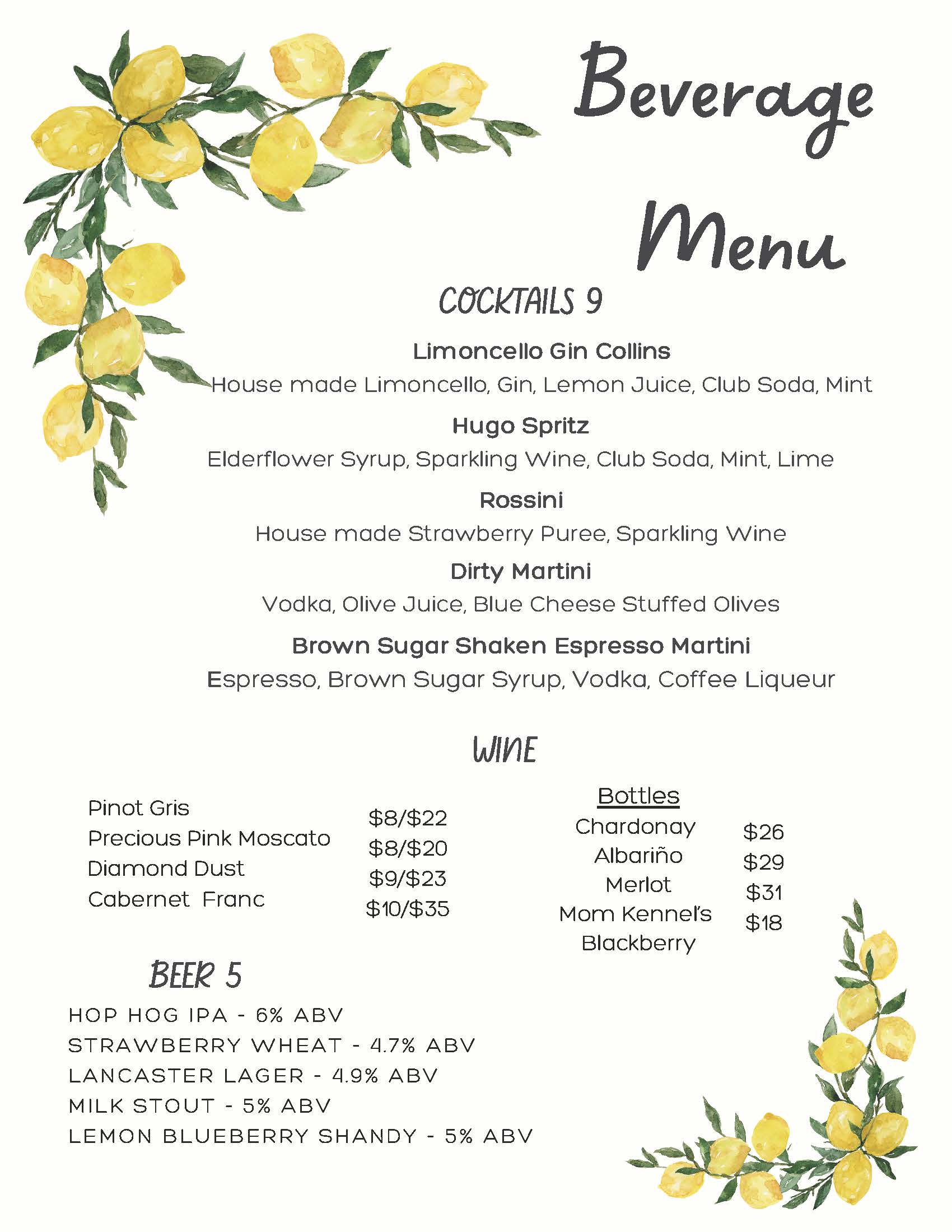 June Supper Club Drink Menu